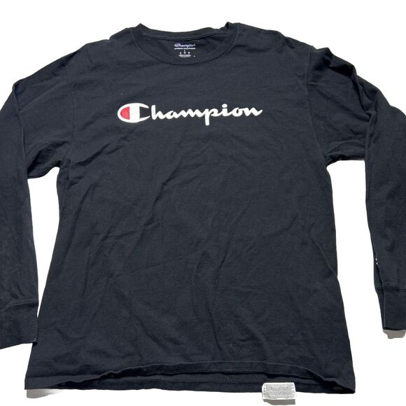 Champion Long Sleeve Crew Neck Black Shirt Men Size Large - Picture 4 of 10